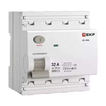 УЗО EKF E1046M32100 ВДТ ВД-100N 4P 32А 100мА AC эл-мех 6кА PROXIMA