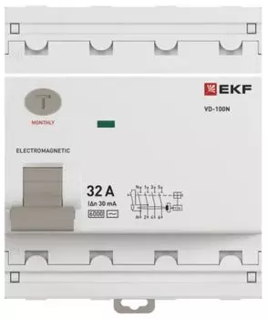 УЗО EKF E1046M3230 ВДТ ВД-100N 4P 32А 30мА AC эл-мех 6кА PROXIMA