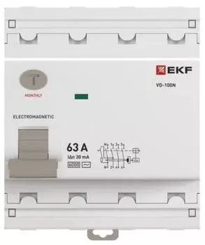 УЗО EKF E1046M6330 ВДТ ВД-100N 4P 63А 30мА AC эл-мех 6кА PROXIMA