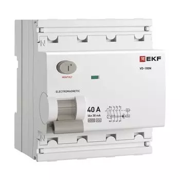 УЗО EKF E1046MA4030 ВДТ ВД-100N 4P 40А 30мА A эл-мех 6кА PROXIMA