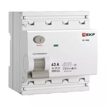 УЗО EKF E1046MA63100 ВДТ ВД-100N 4P 63А 100мА A эл-мех 6кА PROXIMA