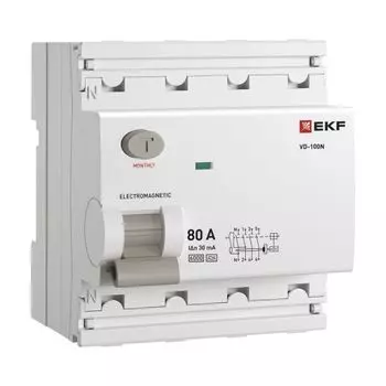 УЗО EKF E1046MA8030 ВДТ ВД-100N 4P 80А 30мА A эл-мех 6кА PROXIMA