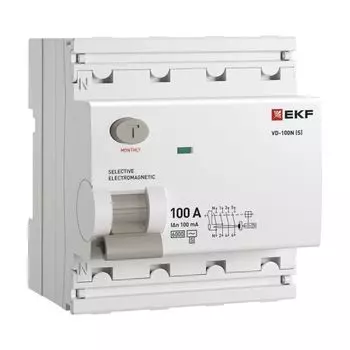 УЗО EKF E1046MS100100 ВДТ ВД-100N (S) 4P 100А 100мА AC эл-мех 6кА PROXIMA