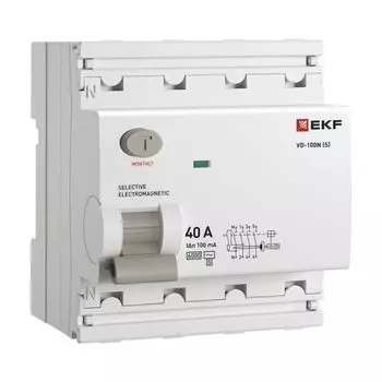 УЗО EKF E1046MS40100 ВДТ ВД-100N (S) 4P 40А 100мА AC эл-мех 6кА PROXIMA