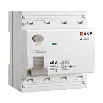 УЗО EKF E1046MS40300 ВДТ ВД-100N (S) 4P 40А 300мА AC эл-мех 6кА PROXIMA