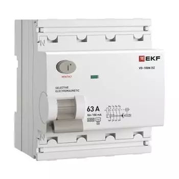 УЗО EKF E1046MS63100 ВДТ ВД-100N (S) 4P 63А 100мА AC эл-мех 6кА PROXIMA