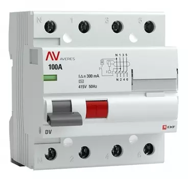 УЗО EKF rccb-4-100-300-ac-av DV 4P 100А/300мА (AC) AVERES