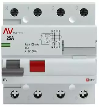 УЗО EKF rccb-4-25-100-ac-av DV 4P 25А/100мА (AC) AVERES