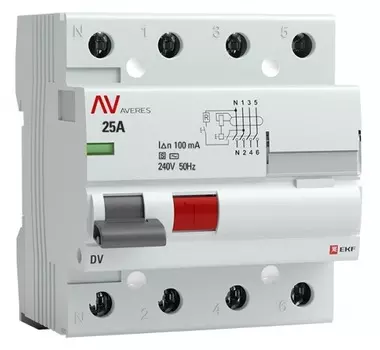 УЗО EKF rccb-4-25-100-s-av DV 4P 25А/100мА (S) AVERES