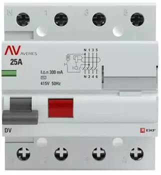 УЗО EKF rccb-4-25-300-ac-av DV 4P 25А/300мА (AC) AVERES