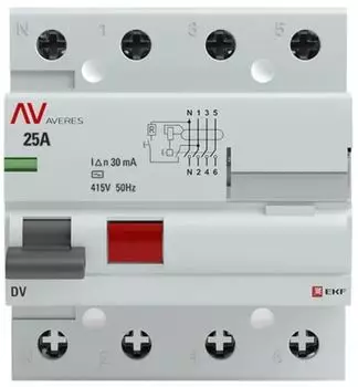 УЗО EKF rccb-4-25-30-ac-av DV 4P 25А/ 30мА (AC) AVERES