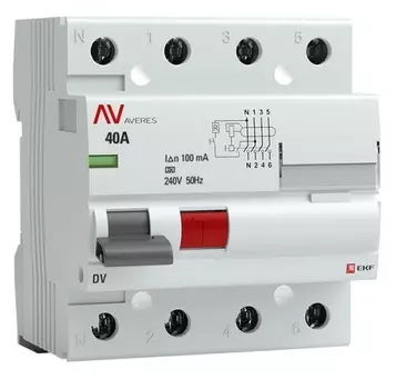 УЗО EKF rccb-4-40-100-a-av DV 4P 40А/100мА (A) AVERES