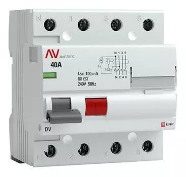 УЗО EKF rccb-4-40-100-s-av DV 4P 40А/100мА (S) AVERES
