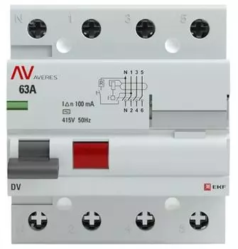 УЗО EKF rccb-4-63-100-ac-av DV 4P 63А/100мА (AC) AVERES