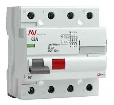 УЗО EKF rccb-4-63-100-s-av DV 4P 63А/100мА (S) AVERES
