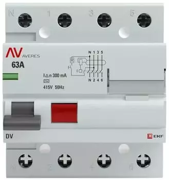 УЗО EKF rccb-4-63-300-ac-av DV 4P 63А/300мА (AC) AVERES