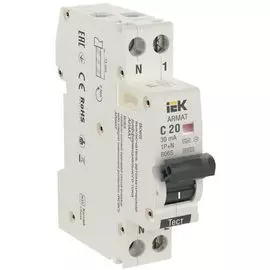 Автоматический выключатель дифф. тока (АВДТ) IEK AR-B06S-1N-C20C030 ARMAT B06S 1P+NP C20 30мА тип AC (18мм)