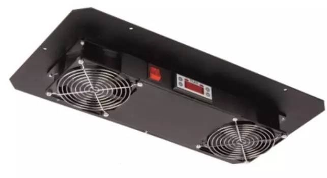 Вентиляторный блок TLK TLK-FAN2-TERM-BK для настенных шкафов серии TWC, 2 вентилятора с терморегулятором и датчиком, без шнура питания, черный