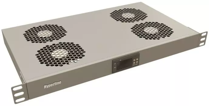Вентиляторный модуль Hyperline TRFA-WB-MICR-4F-RAL7035 19", 1U, глубиной 290мм, с термостатом и 4-я вентиляторами, номинальная мощность 70.40 Вт, датч