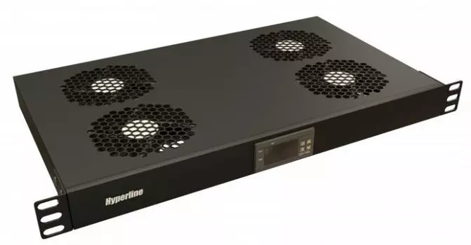 Вентиляторный модуль Hyperline TRFA-WB-MICR-4F-RAL9004 19", 1U, глубиной 290мм, с термостатом и 4-я вентиляторами, ном. мощность 70.40 Вт, датчик темп