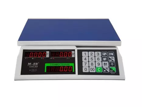 Весы Mercury M-ER 326AC-32.5 "Slim" LED белые, торговые настольные, индикация светодиодная, до 32кг, питание адаптер+аккумулятор, встр аккумулятор, до