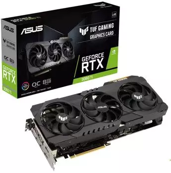 Видеокарта PCI-E ASUS GeForce RTX 3060 Ti (TUF-RTX3060TI-O8GD6X-GAMING) 90YV0IL0-M0NA00 8GB GDDR6X 256bit 8nm 1410/19000MHz 2*HDMI/3*DP