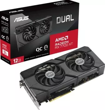 Видеокарта PCI-E ASUS Radeon RX 7700 XT DUAL OC (DUAL-RX7700XT-O12G) 12GB GDDR6 192bit 5nm 1603/18000MHz HMDI/3*DP
