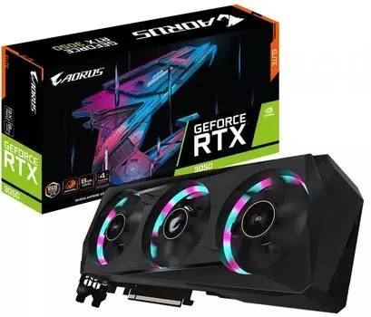 Видеокарта PCI-E GIGABYTE GeForce RTX 3050 AORUS ELITE (GV-N3050AORUS E-8GD0) 8GB GDDR6 128bit 8nm 1860/14000MHz 2*HDMI/2*DP
