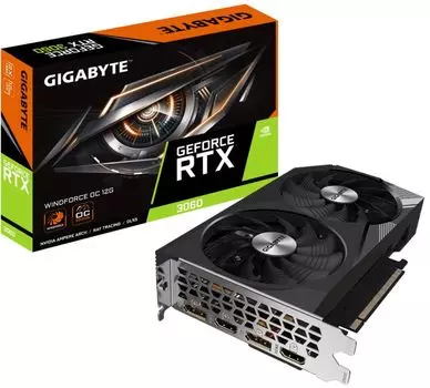 Видеокарта PCI-E GIGABYTE GeForce RTX 3060 WINDFORCE (GV-N3060WF2OC-12GD) 12GB GDDR6 192bit 8nm 1777/15000MHz 2*HDMI/2*DP