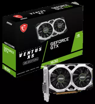 Видеокарта PCI-E MSI GeForce GTX 1630 (GTX 1630 VENTUS XS 4G OC) 4GB GDDR6 64bit 12nm 1740/12000MHz DVI-D/HDMI/DP