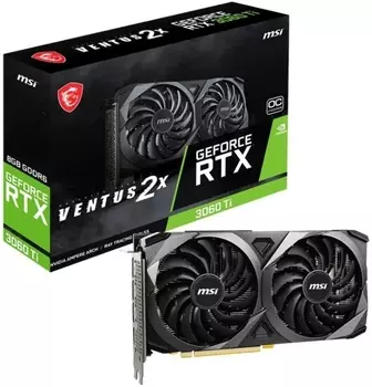 Видеокарта PCI-E MSI GeForce RTX 3060 Ti VENTUS (RTX 3060 Ti VENTUS 2X 8GD6X OC) 8GB GDDR6X 256bit 8nm 1410/19000MHz 3*DP/HDMI