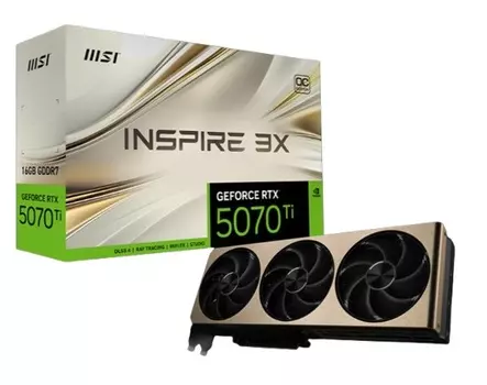 Видеокарта PCI-E MSI GeForce RTX 5070 TI INSPIRE 3X OC PLUS (RTX 5070 Ti 16G INSPIRE 3X OC PLUS) 16GB GDDR7 256bit 2497/28000MHz HDMI 3*DP