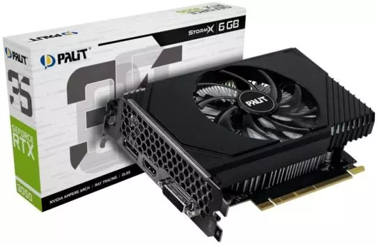 Видеокарта PCI-E Palit GeForce RTX 3050 StormX (NE63050018JE-1070F) 6GB GDDR6 96bit 8nm 1042/14000MHz DVI/HDMI/DP