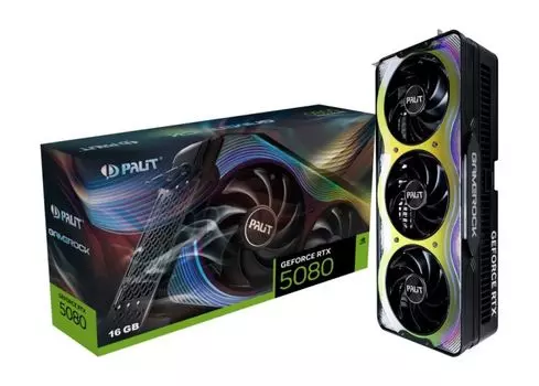 Видеокарта PCI-E Palit RTX 5080 GAMEROCK (NE75080019T2-GB2030G) 16GB GDDR7 2235/21000MHz 256bit 3*DP HDMI