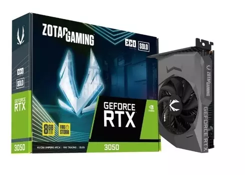 Видеокарта PCI-E Zotac GeForce RTX 3050 ECO SOLO (ZT-A30500R-10L) 8GB GDDR6 128bit 8nm 1552/14000MHz 3*DP/HDMI RTL