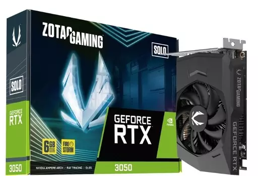 Видеокарта PCI-E Zotac GeForce RTX 3050 Solo ZT-A30510G-10L 6GB GDDR6 96bit 8nm 1042/14000MHz 3*DP/HDMI