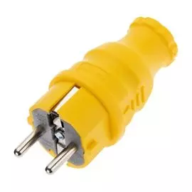 Вилка Rexant 111-014 прямая влагозащищенная, c/з, 16А. IP44, каучук желтая
