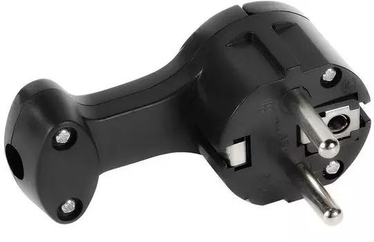Вилка SmartBuy SBE-16-P11-b угловая плоская (8 мм) с/з с кольцом черная 16А 250В (1/20/200)