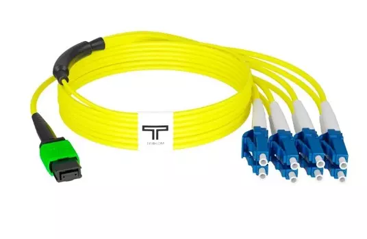 Волоконно-оптическая сборка 9/125, 8 волокон TELCORD КС-3.0-MPO/A(f)-4DLC/U(ubp)(0.5)-SM-3м-LSZH-YL