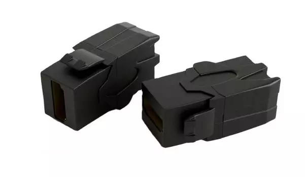 Вставка Hyperline KJ1-HDMI-AV18-BK Keystone Jack с проходным адаптером HDMI 2.0 (Type A), 90 градусов, ROHS, черная