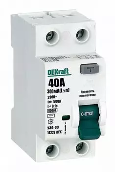 Выключатель дифференциального тока (ВДТ, УЗО) DEKraft 14227DEK 2P 40А 300мА тип AC 6кА УЗО-03