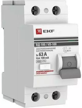 Выключатель дифференциального тока (ВДТ, УЗО) EKF elcb-2-63-100-em-pro 2п 63А 100мА тип AC ВД-100 PROxima (электромех.)