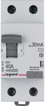 Выключатель дифференциального тока (ВДТ, УЗО) Legrand 402025 RX - 2П, 230 В~, 40 А, тип AC, 30 мА, 2 модуля