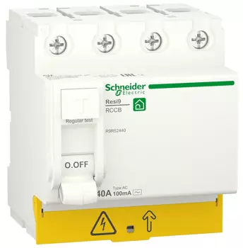 Выключатель дифференциального тока (ВДТ, УЗО) Schneider Electric RESI9 40А 4P 100мА тип AC