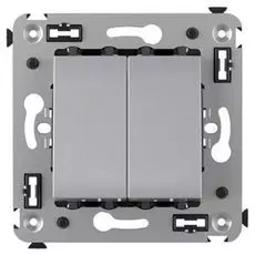 Выключатель DKC 4404104 в стену, двухклавишный, "Закалённая сталь", "Avanti"