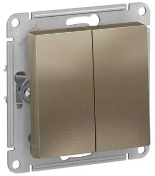 Выключатель двухклавишный кнопочный Systeme Electric ATN000517 AtlasDesign сх.2, 10А, механизм, Шампань