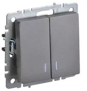 Выключатель двухклавишный с подсветкой IEK BR-V20-1-10-K46 BRITE 10А ВС10-2-1-БрС Сталь