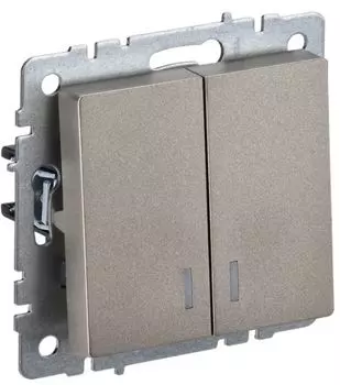 Выключатель двухклавишный с подсветкой IEK BR-V20-1-10-K37 BRITE 10А ВС10-2-1-БрШ Шампань
