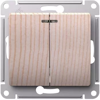 Выключатель двухклавишный с подсветкой Systeme Electric GSL001553 Glossa сх.5а, 10АХ, механизм, сосна