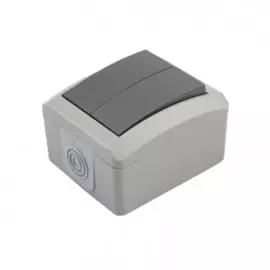 Выключатель KRANZ KR-78-0609 двухклавишный INDUSTRIAL IP54, о/у, серый